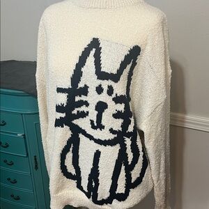 Aelfric Eden Cream and Black Cat Graphic Sweater